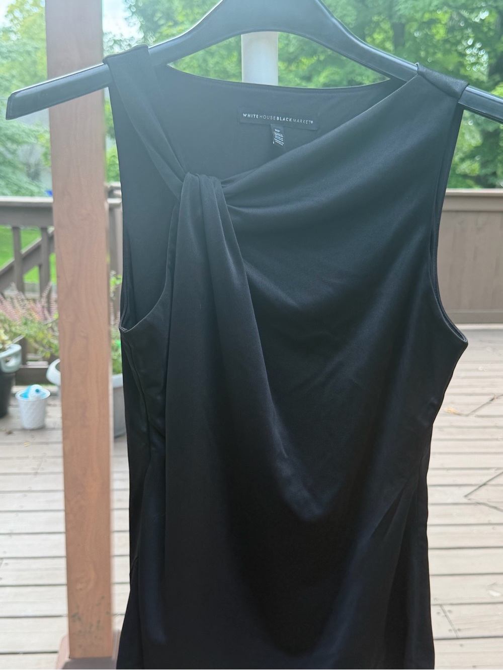 White House Black Market Black Sleeveless Draped Front top